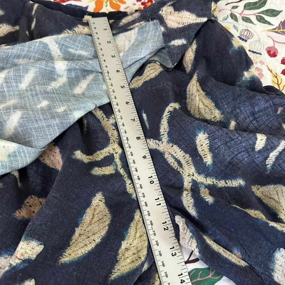 Soft Surroundings Velora Wrap Pants 10 Blue Abstract Feather Wide‎ Leg Linen Bl